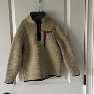 Patagonia Boys Cream Shearling Half Zip Sweater Size XS